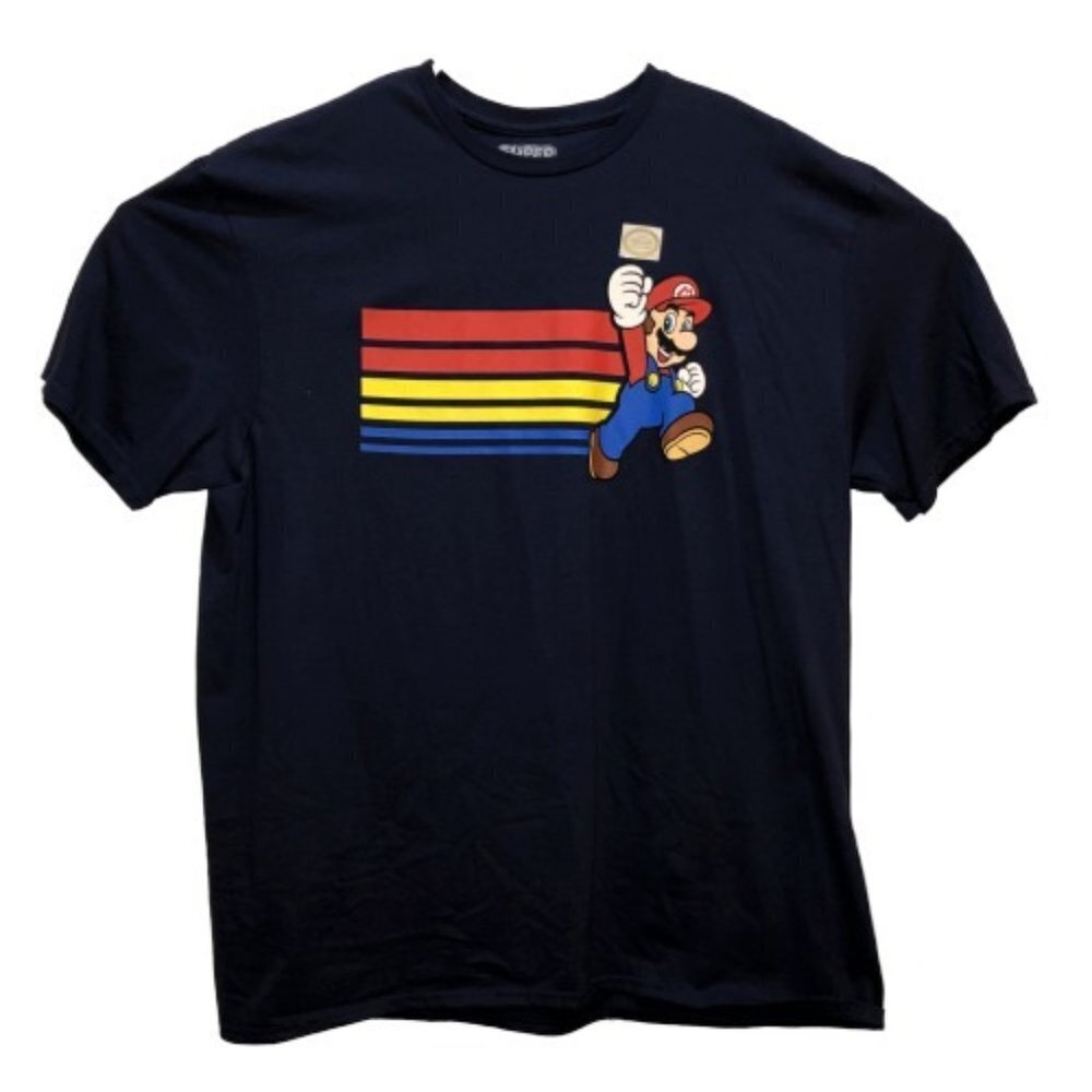 New Super Mario Extra Large Dark Blue Short Sleeve T Shirt Graphic Tee XL